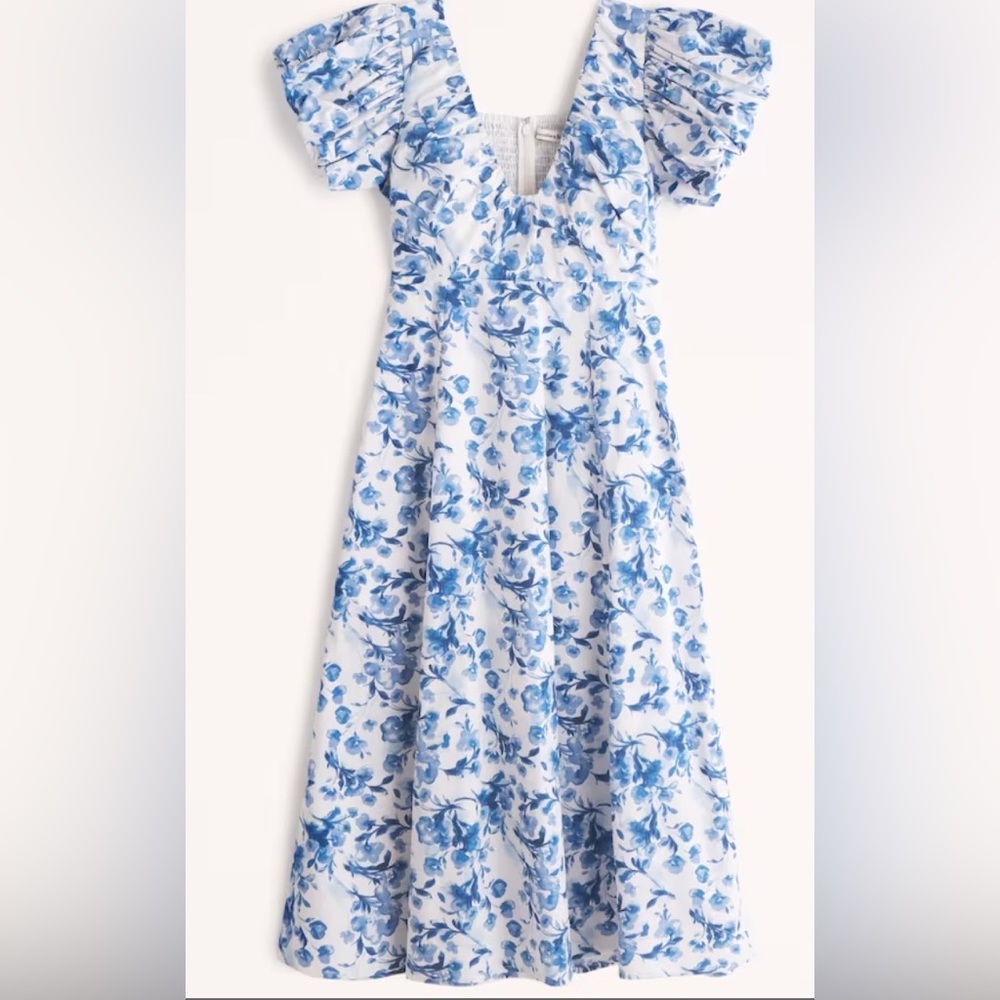 Abercrombie puff sleeve plunge midi dress